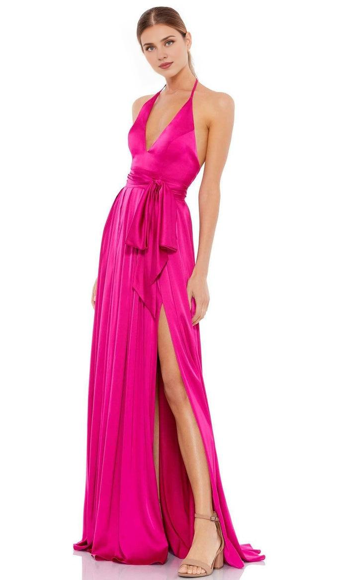 Formal Women's Dresses/ A-Line Halter V-Neckline Sleeveless High Slit Prom Dress/ Prom Dress In Store